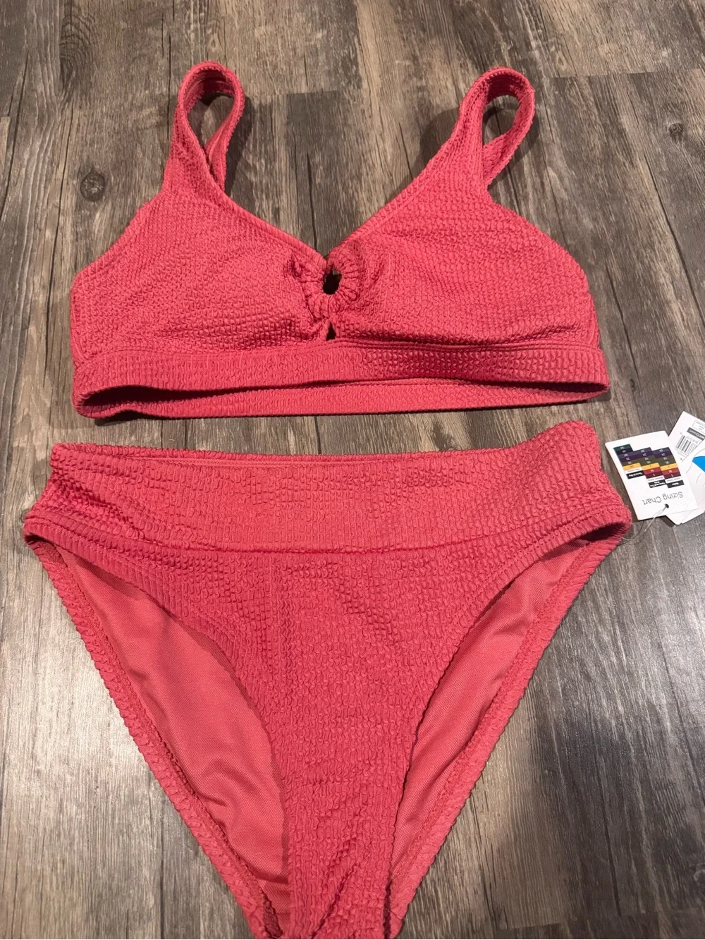 Time and Tru Coral Textured Knot-Front Bikini Set